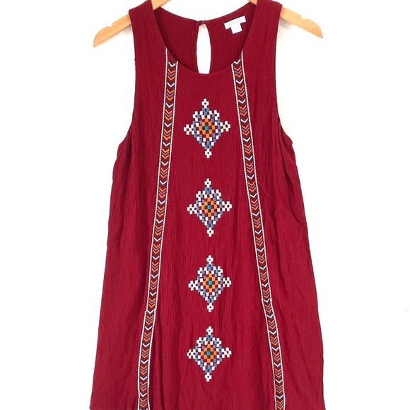 Xhilaration Sleeveless boho tiered burgundy midi dress, Size Large - Picture 2 of 8
